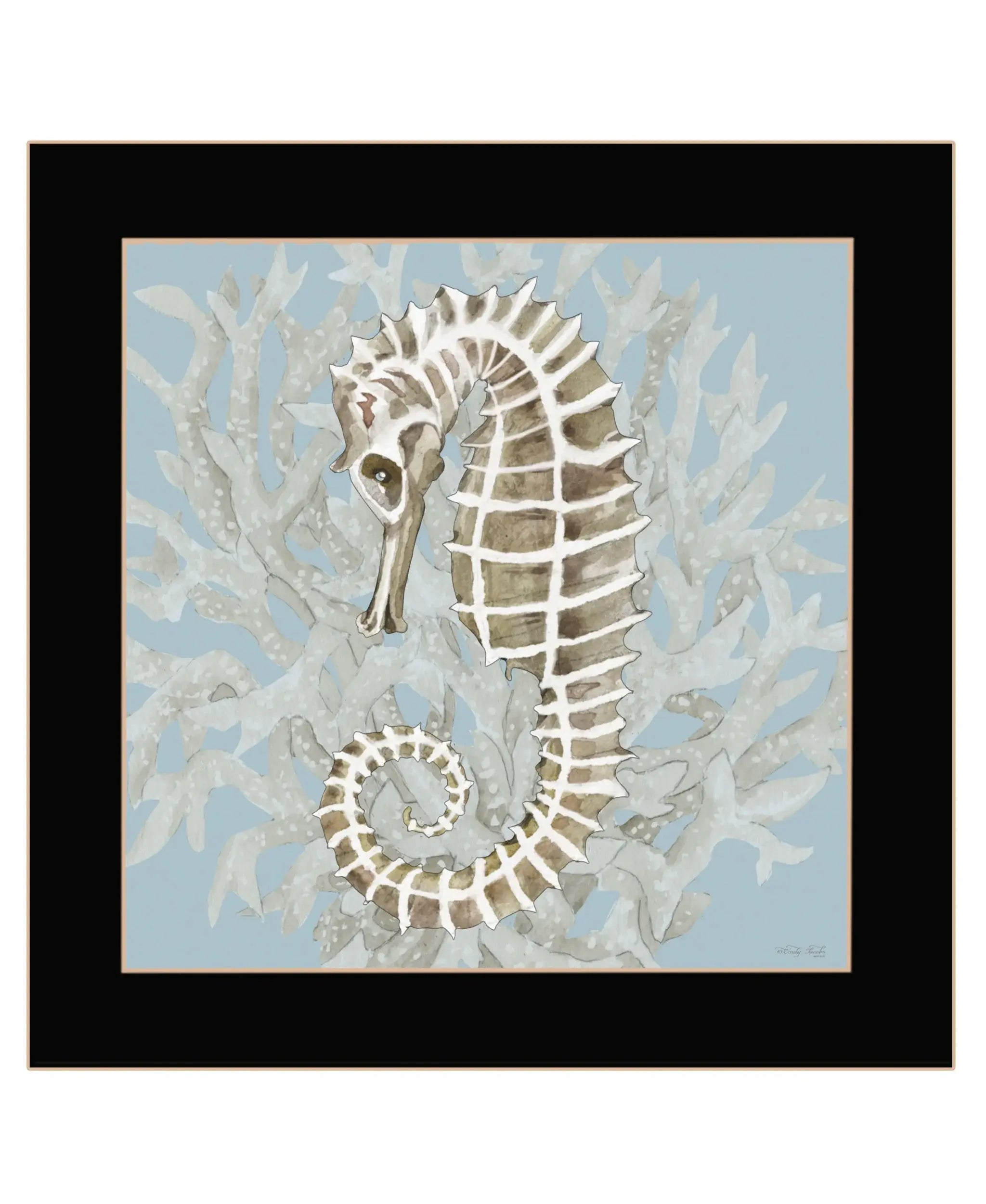 Seahorse and Coral Black Framed Print Wall Art - Homeroots - Flyclothing LLC