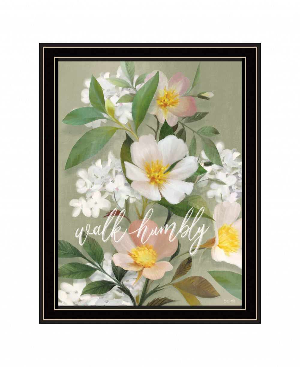 Walk Humbly Floral 1 Black Framed Print Wall Art - Homeroots - Flyclothing LLC