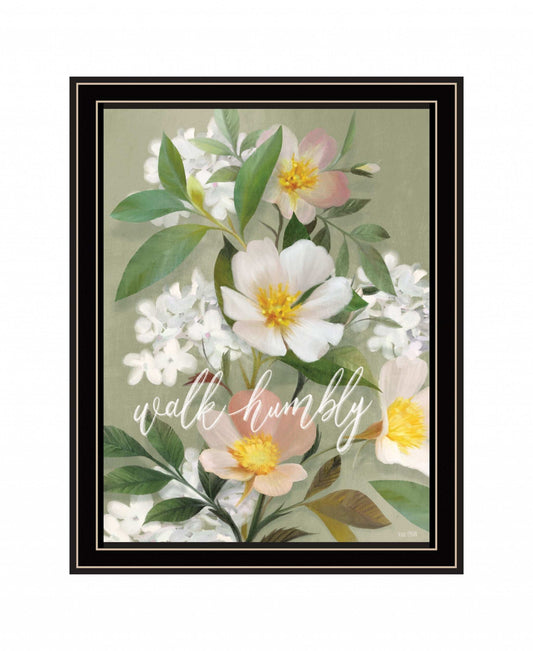 Walk Humbly Floral 1 Black Framed Print Wall Art - Homeroots - Flyclothing LLC