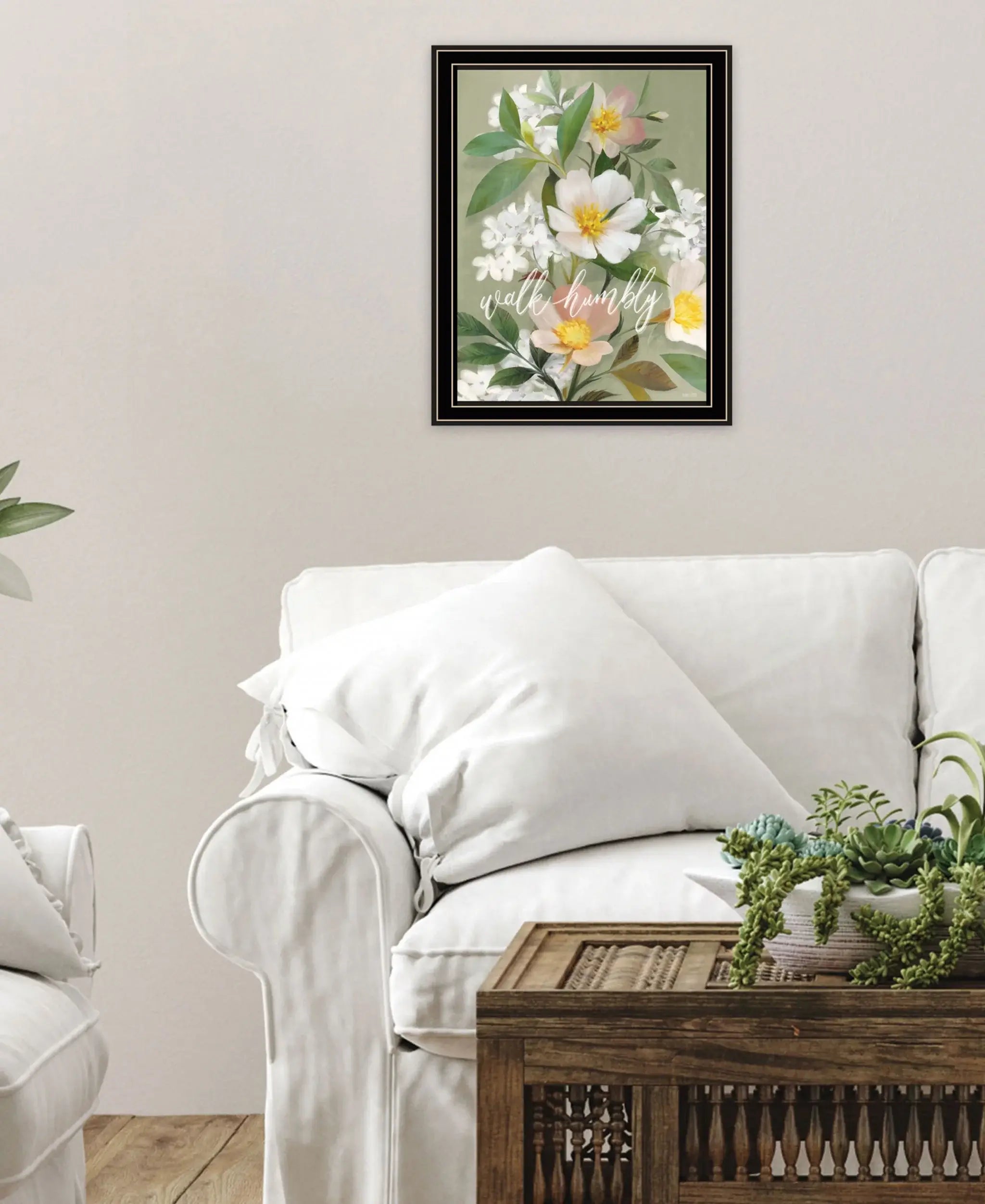 Walk Humbly Floral 1 Black Framed Print Wall Art - Homeroots - Flyclothing LLC