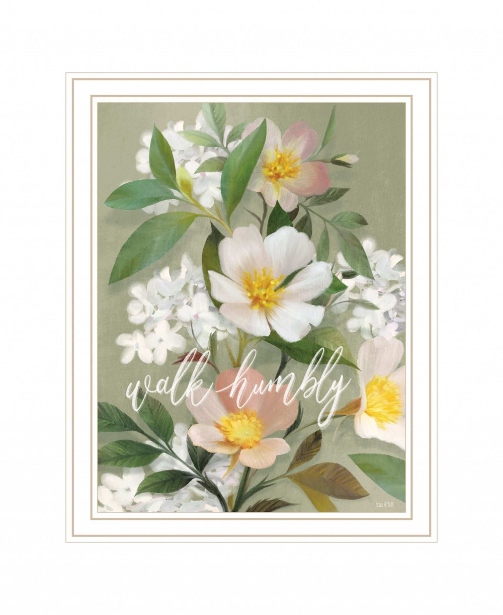 Walk Humbly Floral 2 White Framed Print Wall Art - Homeroots - Flyclothing LLC