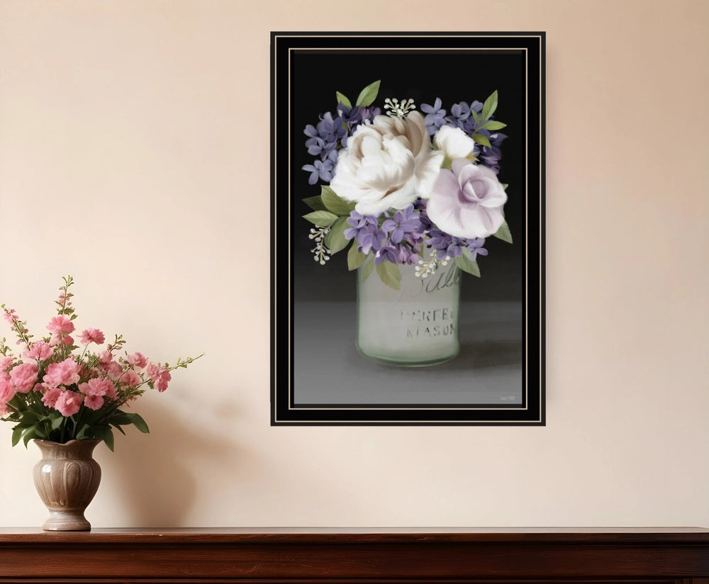 Lilac Mason Jar Floral 1 Black Framed Print Wall Art - Homeroots