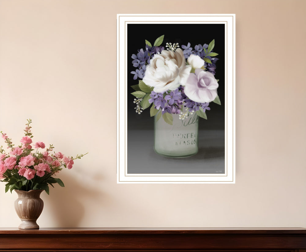 Lilac Mason Jar Floral 2 White Framed Print Wall Art - Homeroots