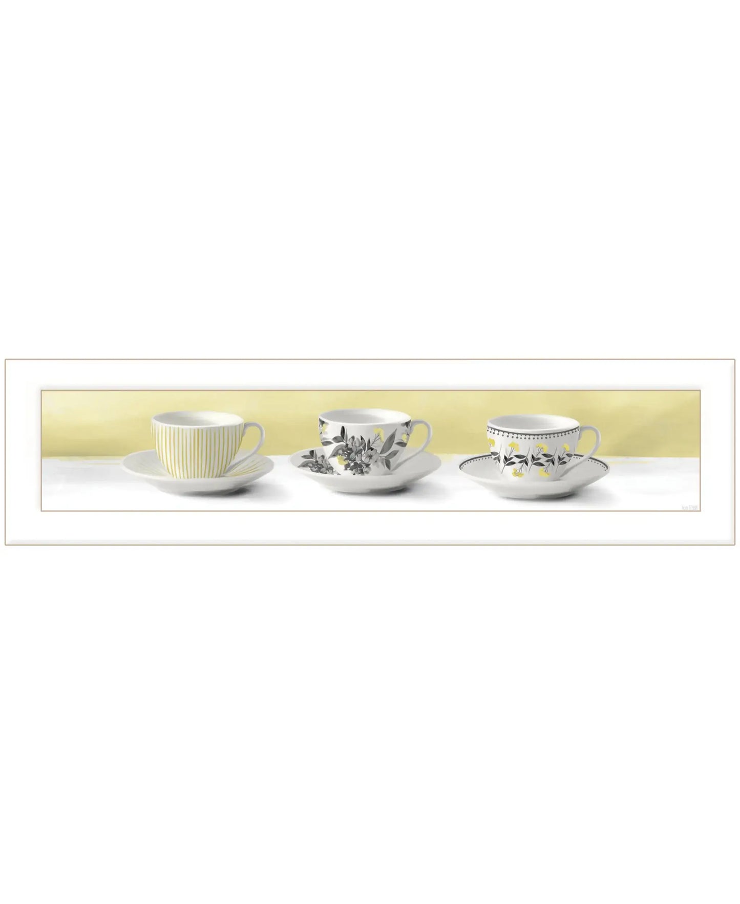 Stack of Tea CupsYellow White Framed Print Kitchen Wall Art - Homeroots - Flyclothing LLC