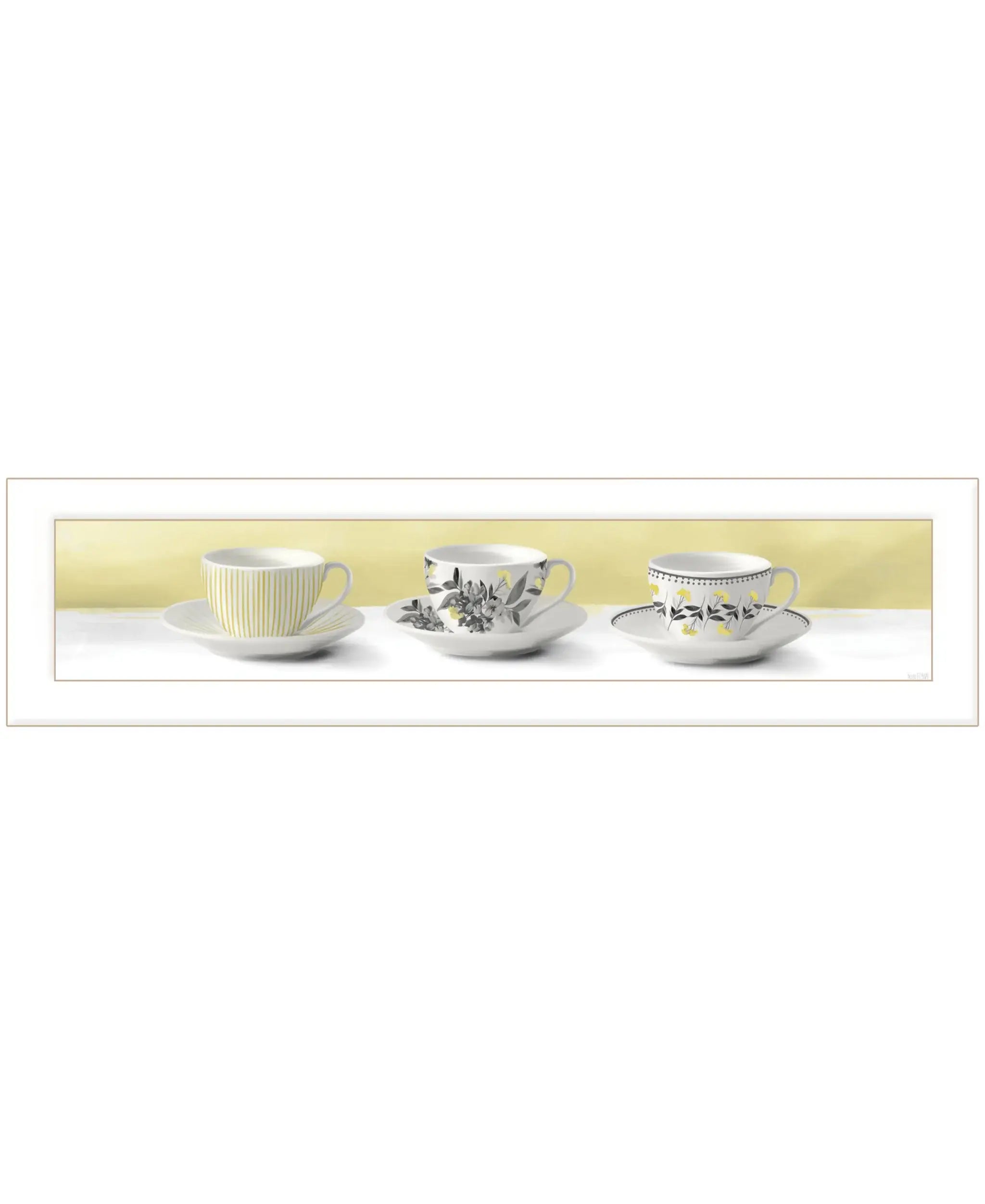 Stack of Tea CupsYellow White Framed Print Kitchen Wall Art - Homeroots - Flyclothing LLC