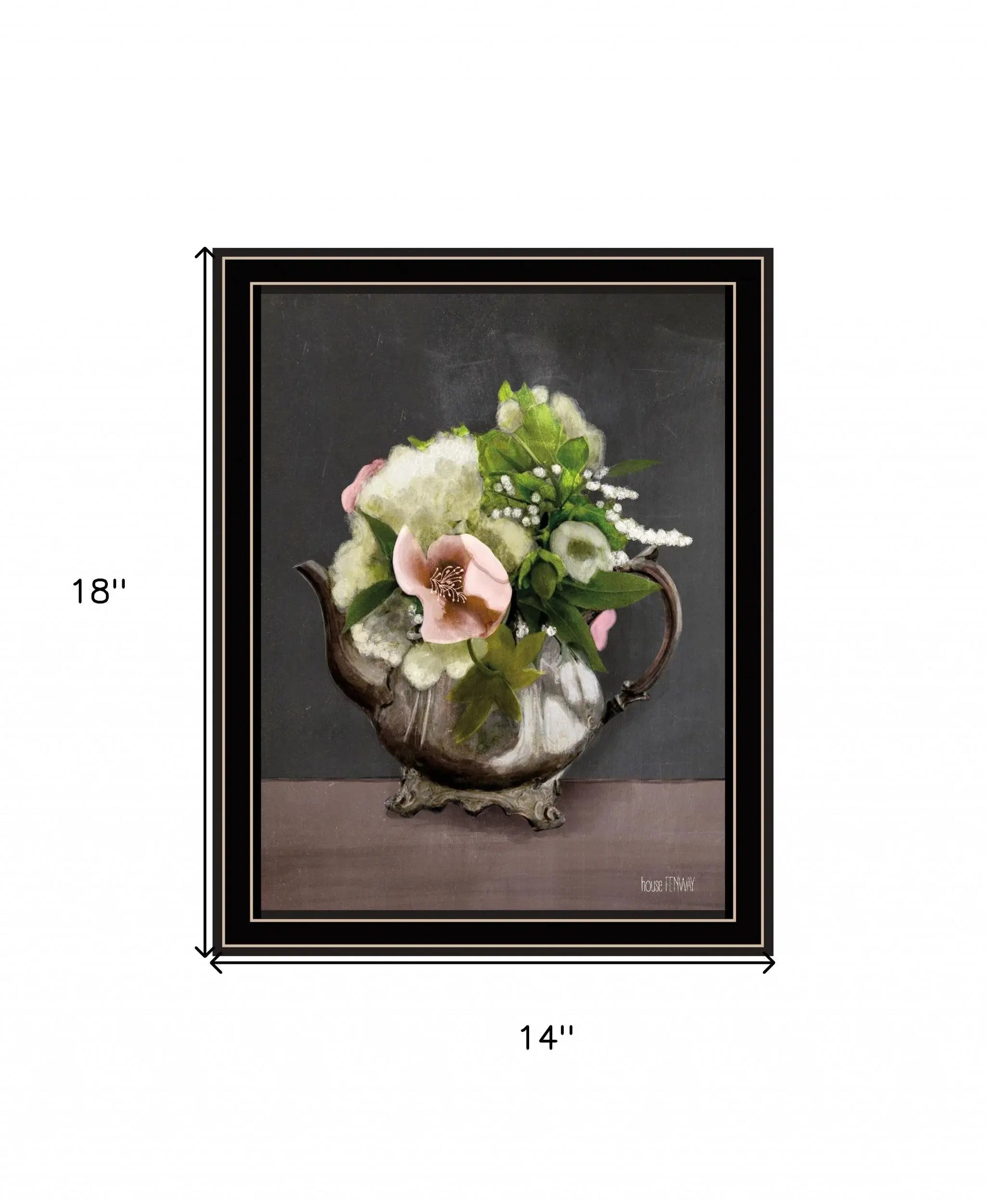 Vintage Floral Tea Pot 2 Black Framed Print Kitchen Wall Art - Homeroots - Flyclothing LLC