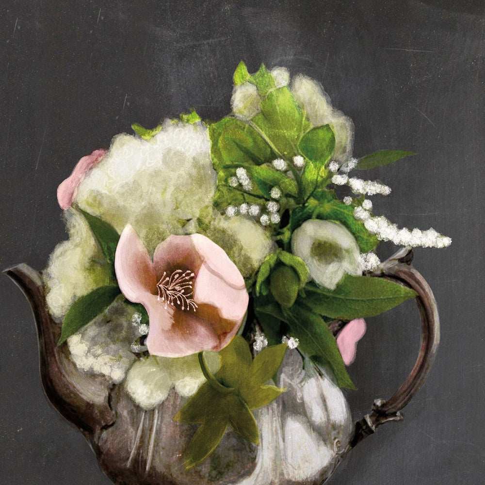 Vintage Floral Tea Pot 2 Black Framed Print Kitchen Wall Art - Homeroots - Flyclothing LLC