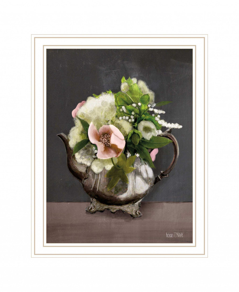 Vintage Floral Tea Pot 3 White Framed Print Kitchen Wall Art - Homeroots - Flyclothing LLC