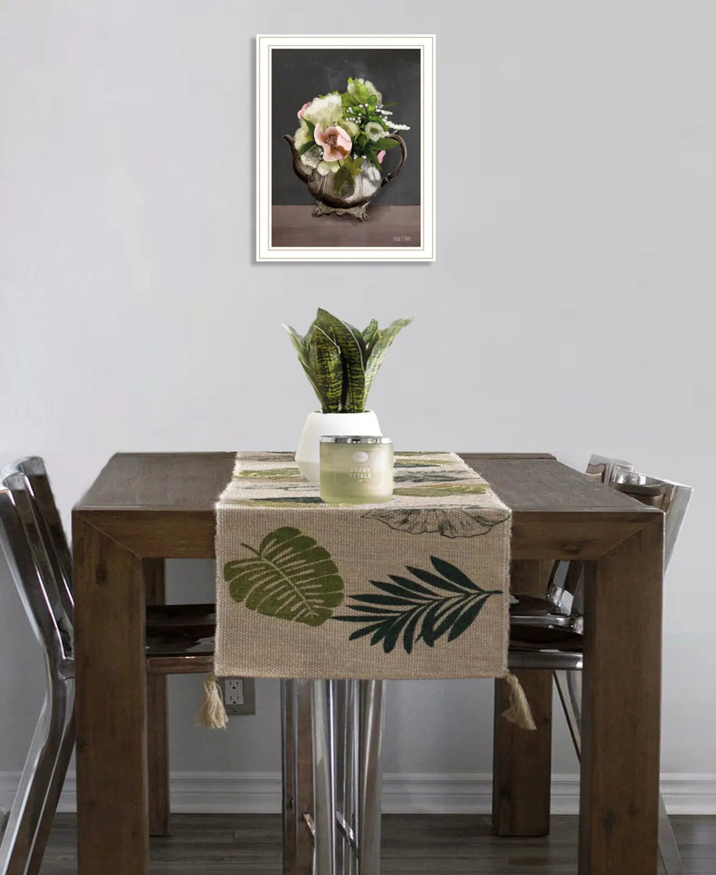 Vintage Floral Tea Pot 3 White Framed Print Kitchen Wall Art - Homeroots - Flyclothing LLC