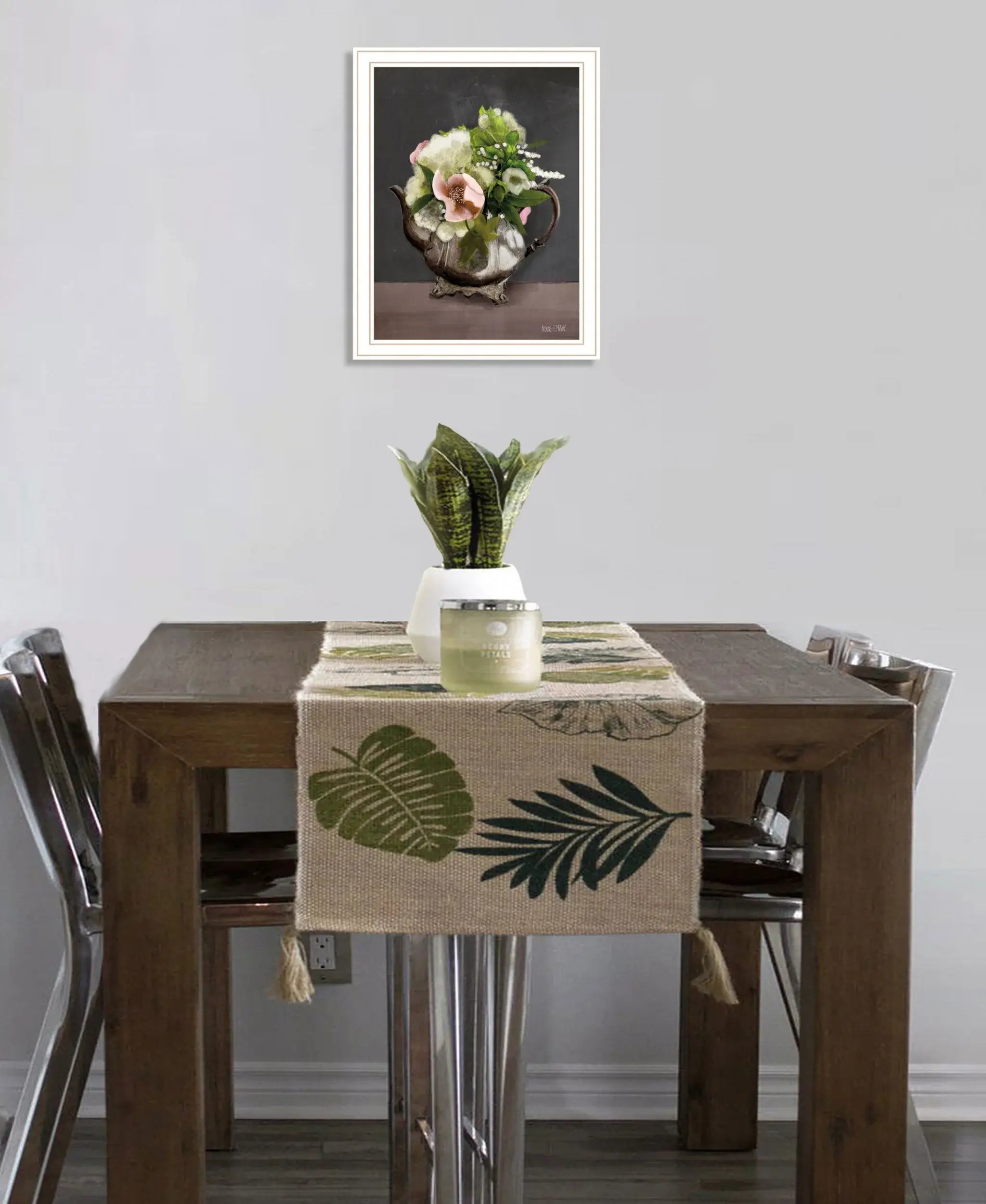 Vintage Floral Tea Pot 3 White Framed Print Kitchen Wall Art - Homeroots - Flyclothing LLC
