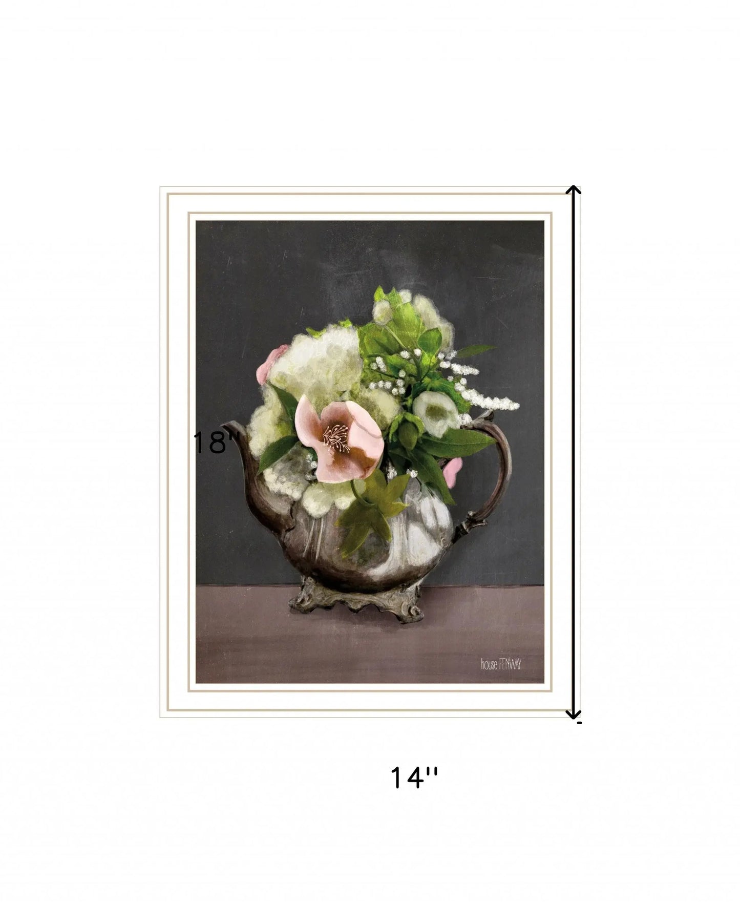 Vintage Floral Tea Pot 3 White Framed Print Kitchen Wall Art - Homeroots - Flyclothing LLC