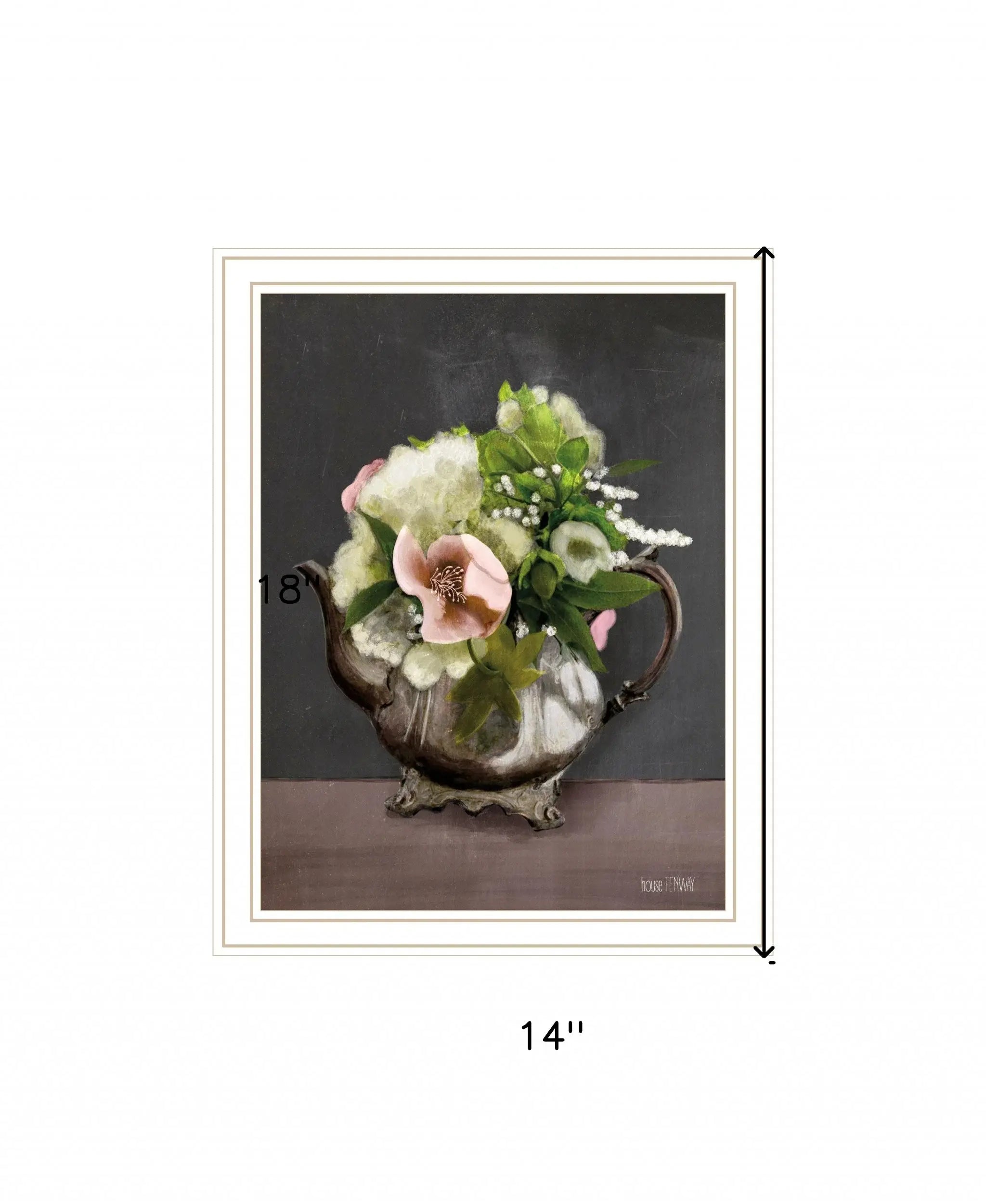 Vintage Floral Tea Pot 3 White Framed Print Kitchen Wall Art - Homeroots - Flyclothing LLC