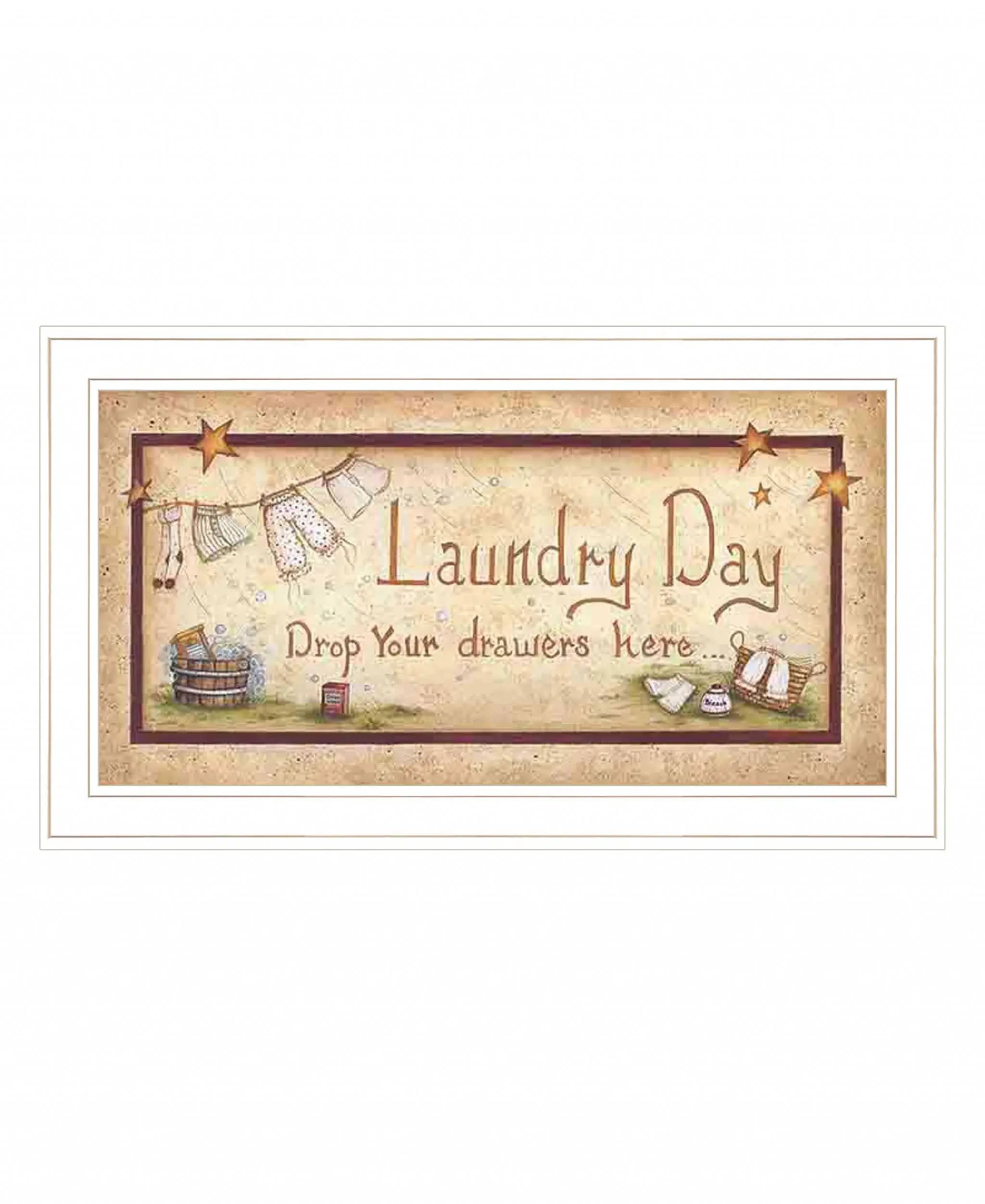 Drop Your Drawers Here White Framed Print Bathroom Wall Art - Homeroots - Flyclothing LLC