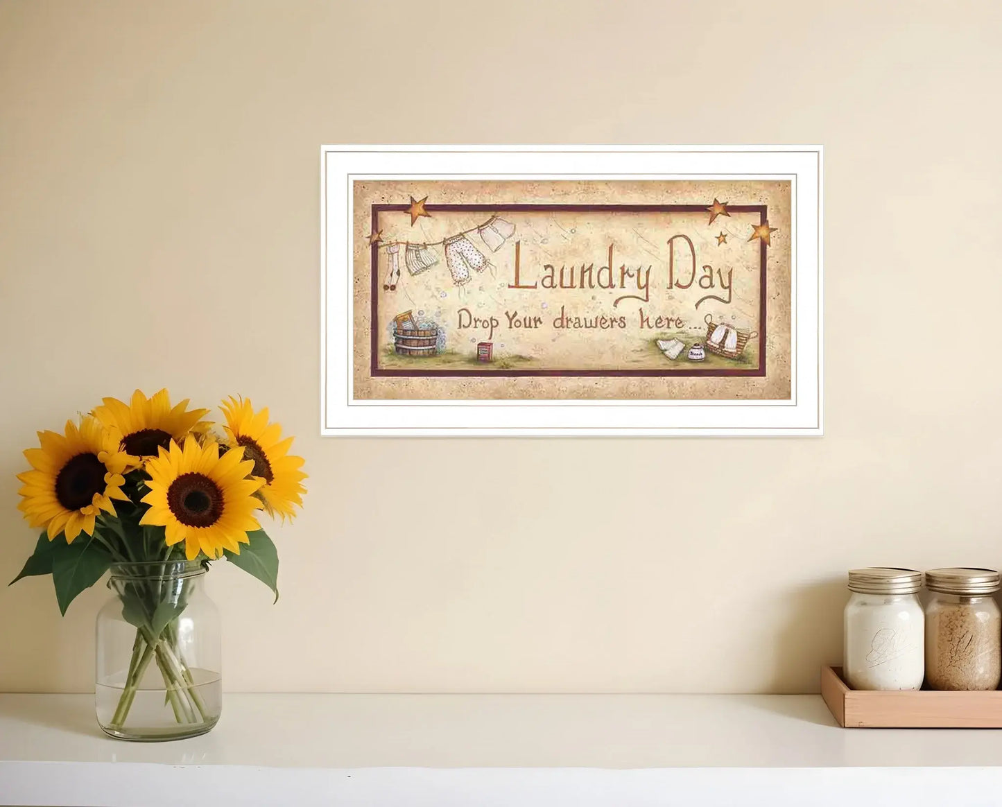 Drop Your Drawers Here White Framed Print Bathroom Wall Art - Homeroots - Flyclothing LLC
