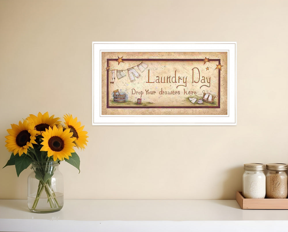 Drop Your Drawers Here White Framed Print Bathroom Wall Art - Homeroots