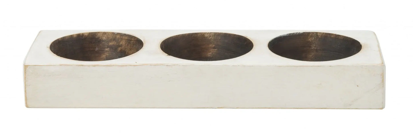 Distressed White 3 Hole Cheese Mold Candle Holder - Homeroots - Flyclothing LLC