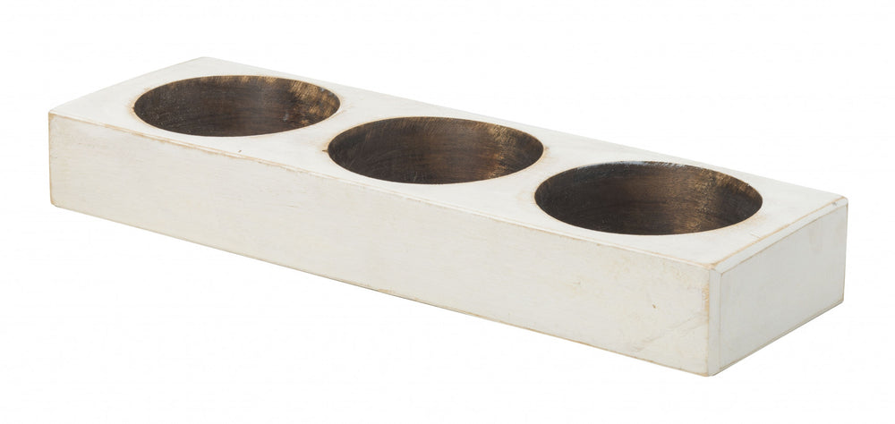 Distressed White 3 Hole Cheese Mold Candle Holder - Homeroots