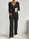 Surplice Long Sleeve Top and Pants Set - Trendsi - Flyclothing LLC