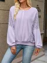 Lace Sleeve Crew Neck Sweatshirt - Trendsi - Flyclothing LLC