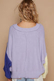 POL Exposed Seam Contrast V-Neck Lantern Sleeve Sweater - Trendsi