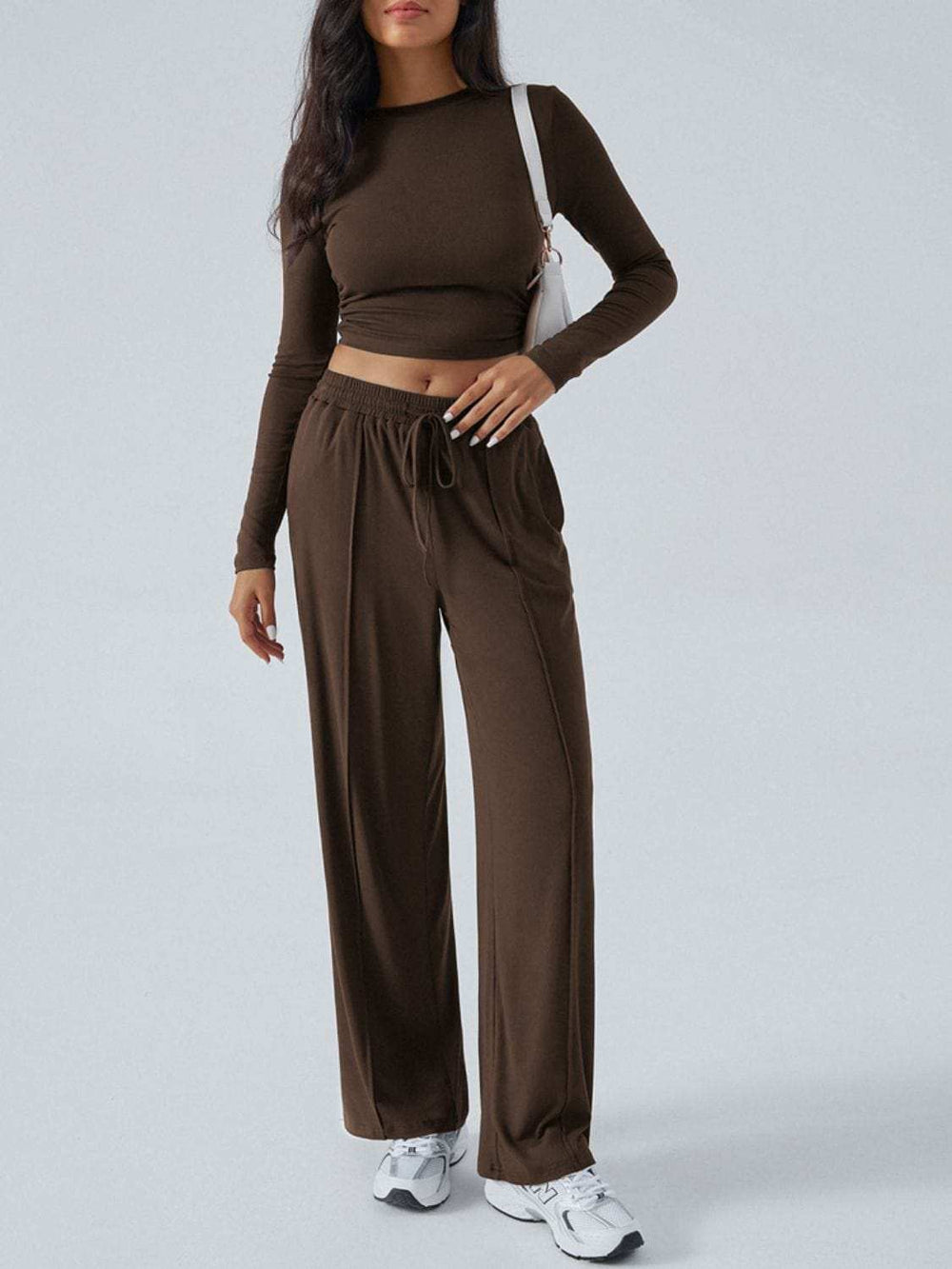 Devine Round Neck Long Sleeve Top and Pants Set - Trendsi - Flyclothing LLC
