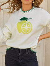 Lemon Round Neck Sweater - Trendsi - Flyclothing LLC