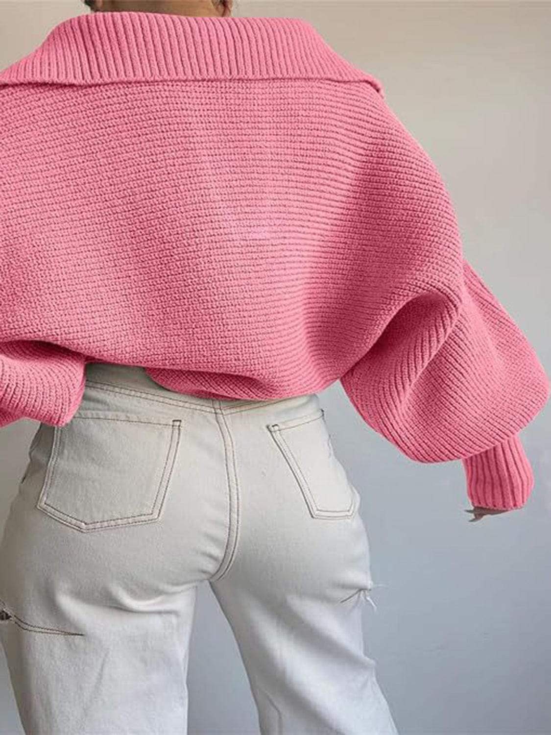 Johnny Collar Long Sleeve Sweater - Trendsi - Flyclothing LLC