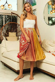 BiBi Metallic Color Block Pleats Midi Skirt - Trendsi