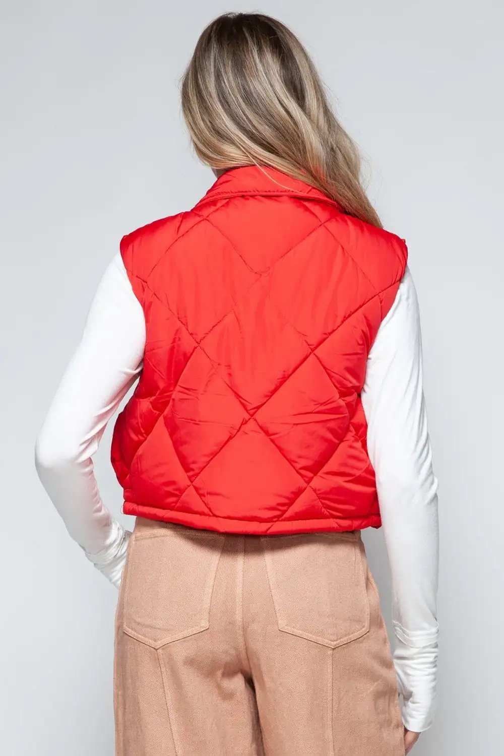 Snobbish Snap Down Quilted Crop Vest - Trendsi - Flyclothing LLC