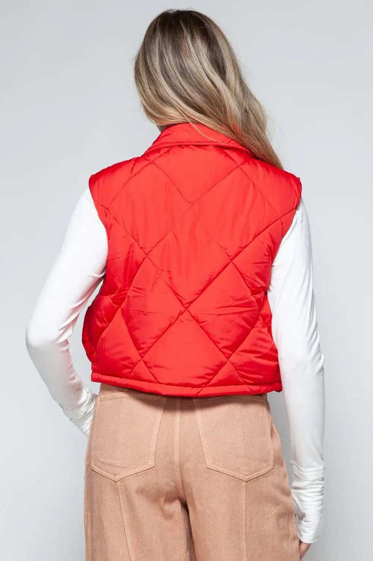 Snobbish Snap Down Quilted Crop Vest - Trendsi - Flyclothing LLC