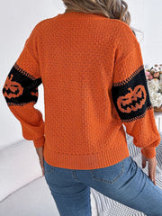 Pumpkin Round Neck Long Sleeve Sweater - Trendsi