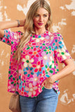 Tied Printed Round Neck Half Sleeve Blouse - Trendsi - Flyclothing LLC