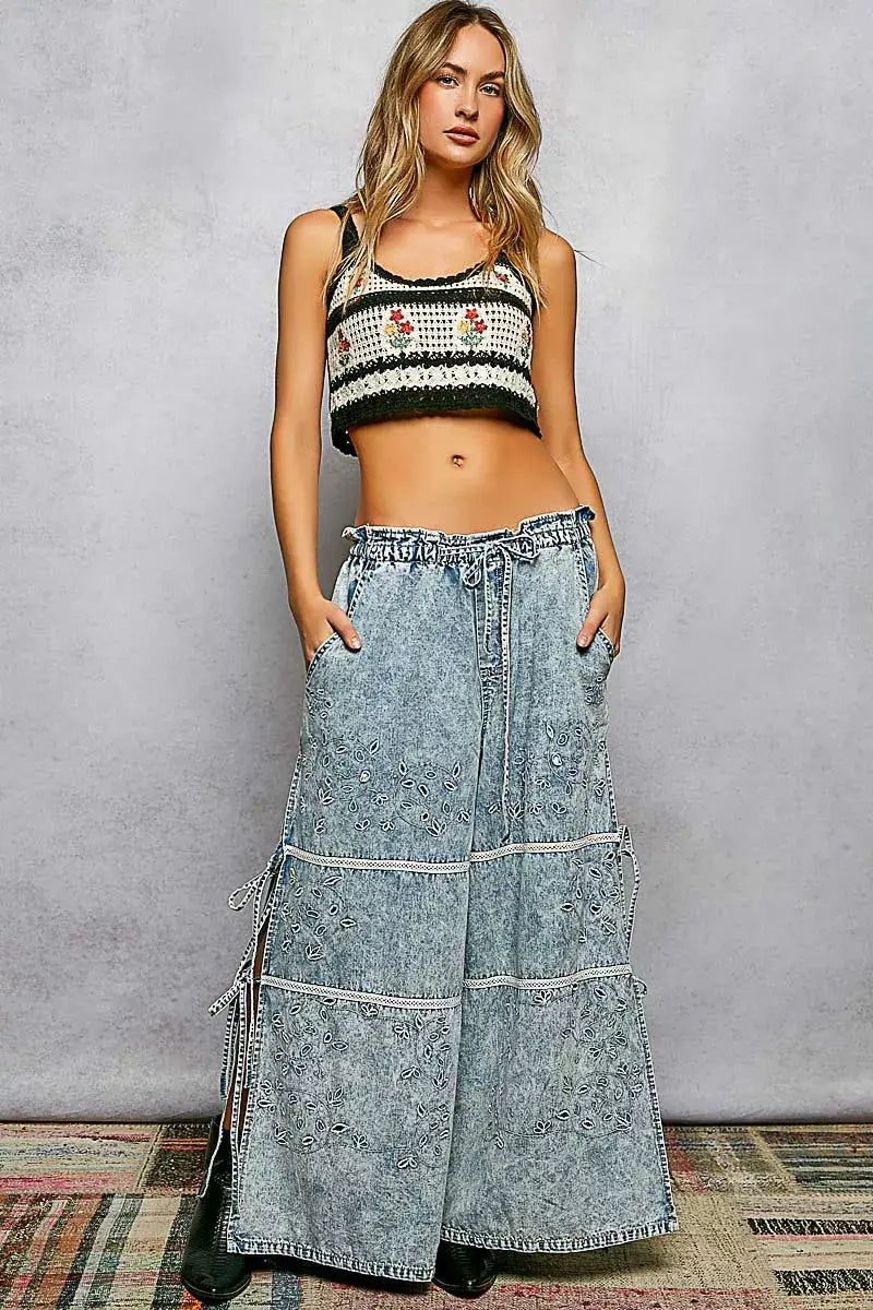 POL Floral Embroidered Cropped Crochet Cami with Scalloped Hem - Trendsi - Flyclothing LLC