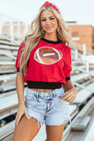 Sequin Football Round Neck Short Sleeve Top - Trendsi - Flyclothing LLC