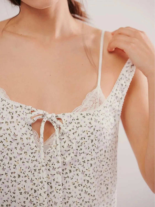 Tied Front Printed Wide Strap Romper - Trendsi - Flyclothing LLC