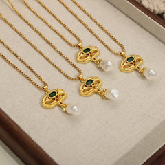 Freshwater Pearl Titanium Steel Geometric Necklace - Trendsi
