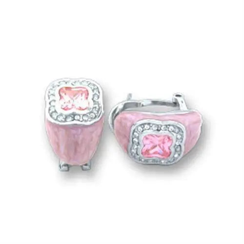 41804 - High-Polished 925 Sterling Silver Earrings with AAA Grade CZ in Rose - Alamode - Flyclothing LLC