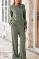 Round Neck Long Sleeve Jumpsuit - Trendsi - Flyclothing LLC
