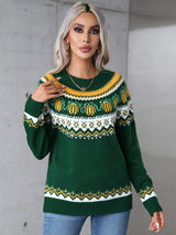 Angel Wings Geometric Round Neck Long Sleeve Sweater - Trendsi - Flyclothing LLC