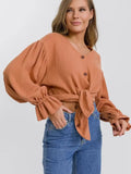 Button Up Flounce Sleeve Shirt - Trendsi