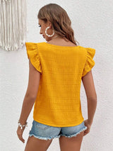 Ruffled Square Neck Cap Sleeve Blouse - Trendsi - Flyclothing LLC
