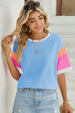 Lovelet Color Block Round Neck Half Sleeve T-Shirt - Trendsi - Flyclothing LLC