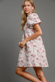 Umgee Heart Jacquard Square Neck Puff Sleeve Mini Dress - Trendsi