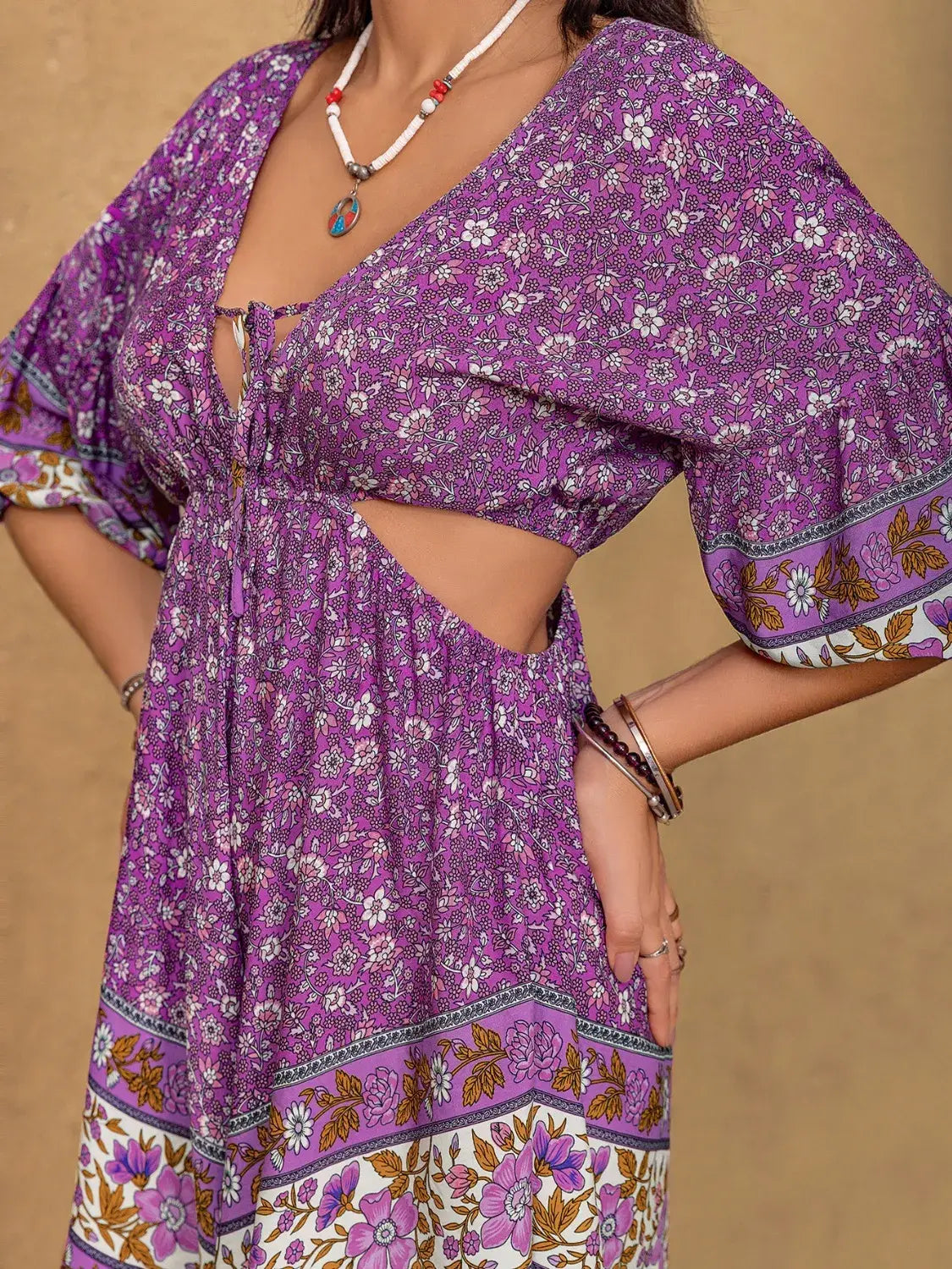 Tied Front Cutout Printed Romper - Trendsi - Flyclothing LLC