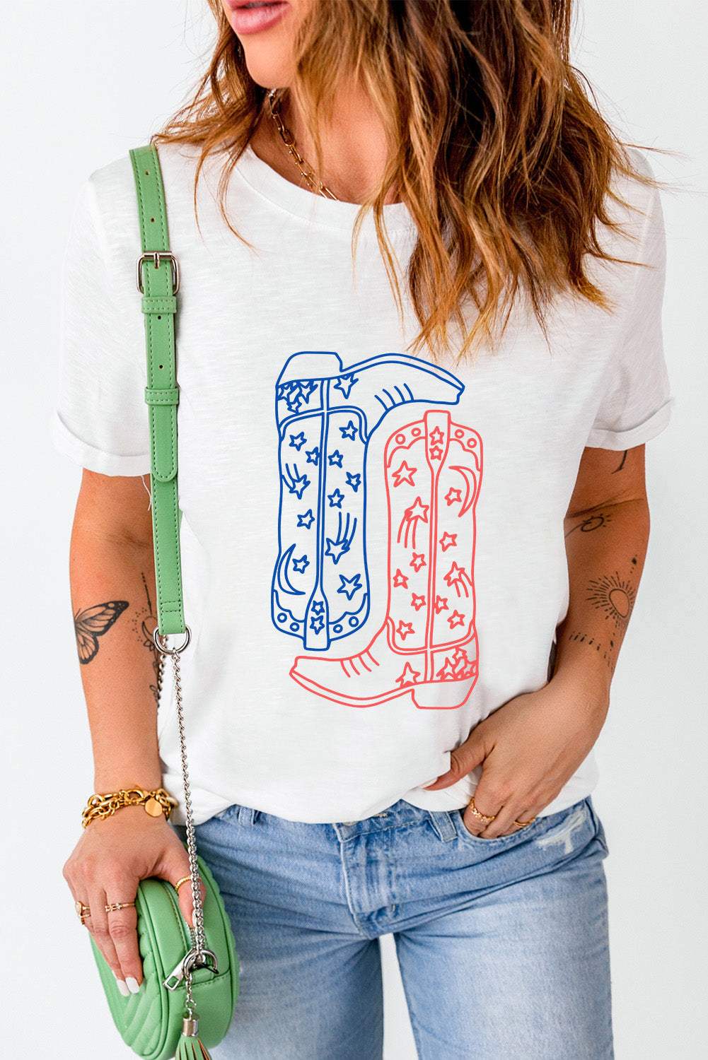Boot Graphic Round Neck Short Sleeve T-Shirt - Trendsi - Flyclothing LLC