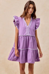 BiBi Gameday Theme Contrast Binding Ruffled Dress - Trendsi - Flyclothing LLC