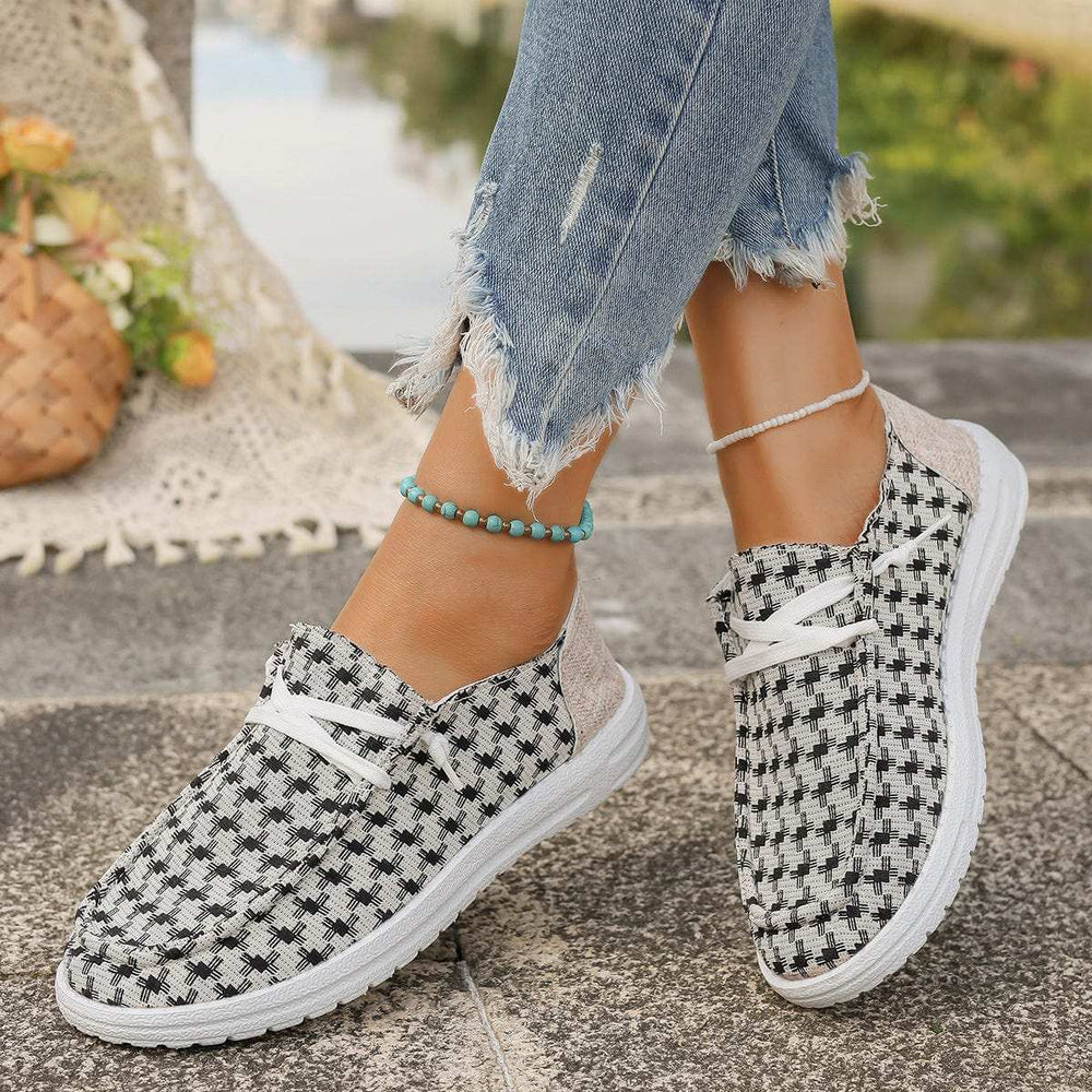 Plaid Round Toe Canvas Slip-Ons - Trendsi - Flyclothing LLC