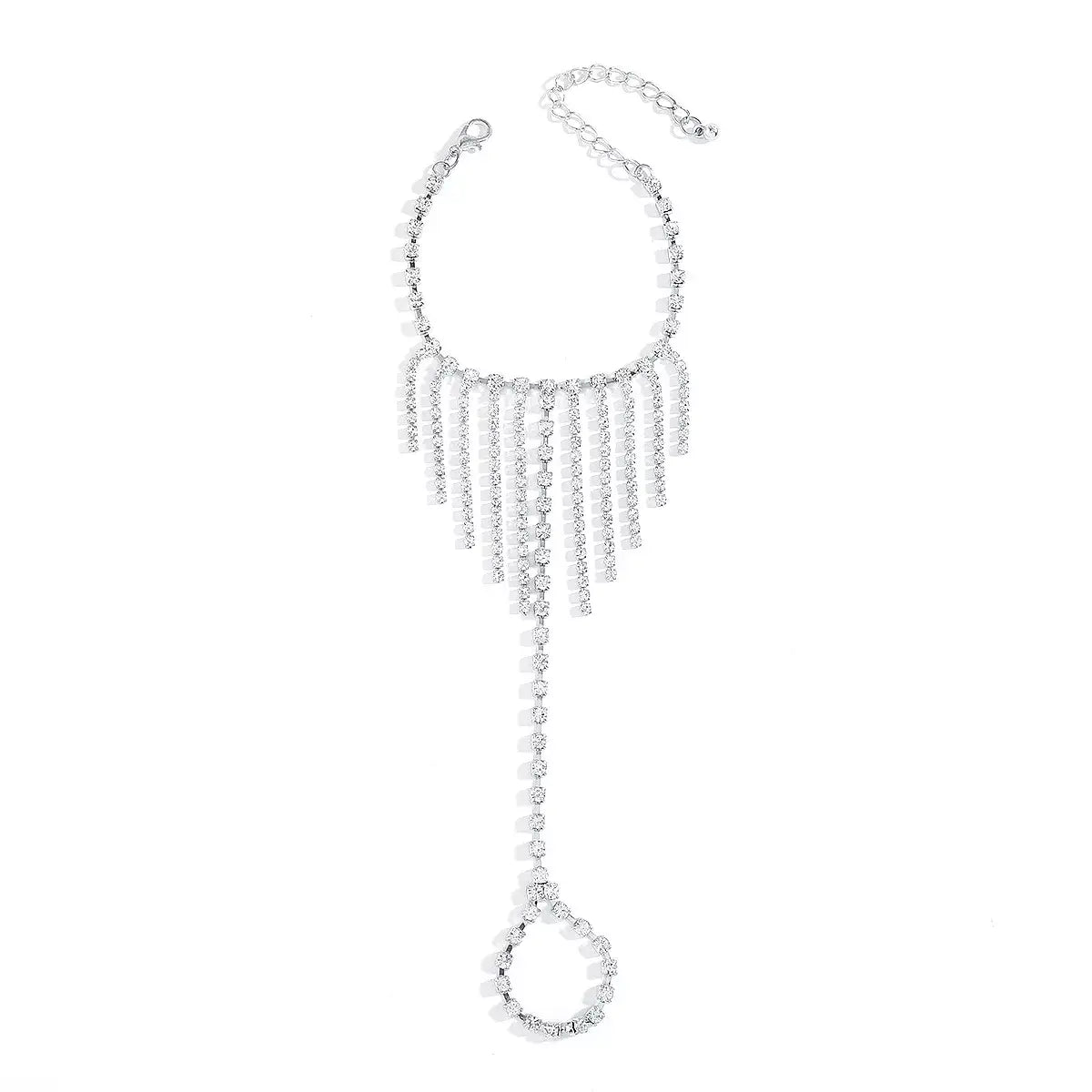 Rhinestone Fringe Hand Chain Bracelet - Trendsi - Flyclothing LLC