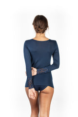 Mare Luxury Merino Wool Blend Women's Lace -Trimmed Long Sleeved Top (S - XL). Proudly Made in Italy (419)