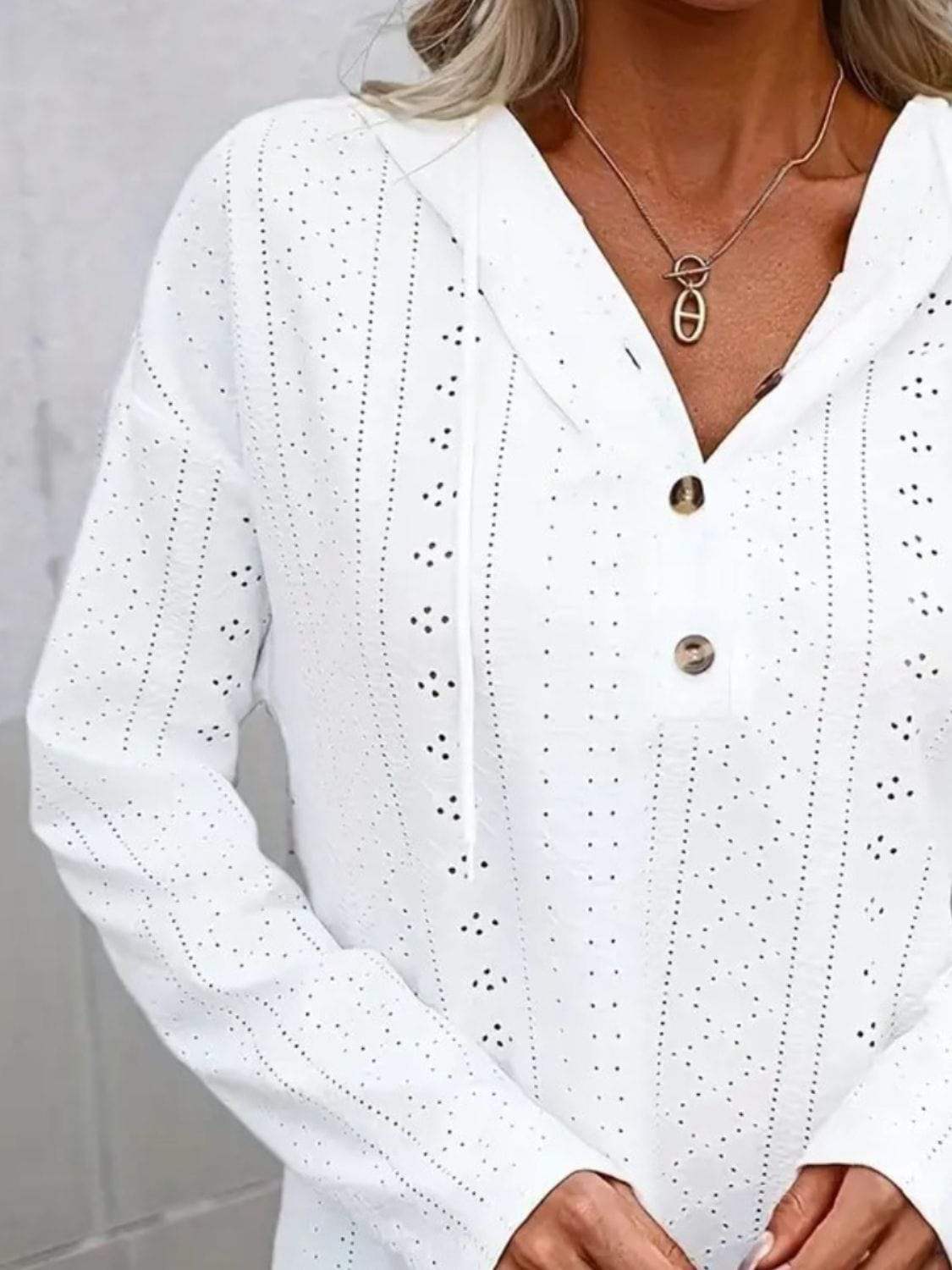 Drawstring Eyelet Long Sleeve Hoodie - Trendsi - Flyclothing LLC